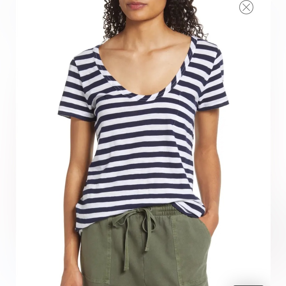 Striped Rounded V-Neck T-Shirt NWT